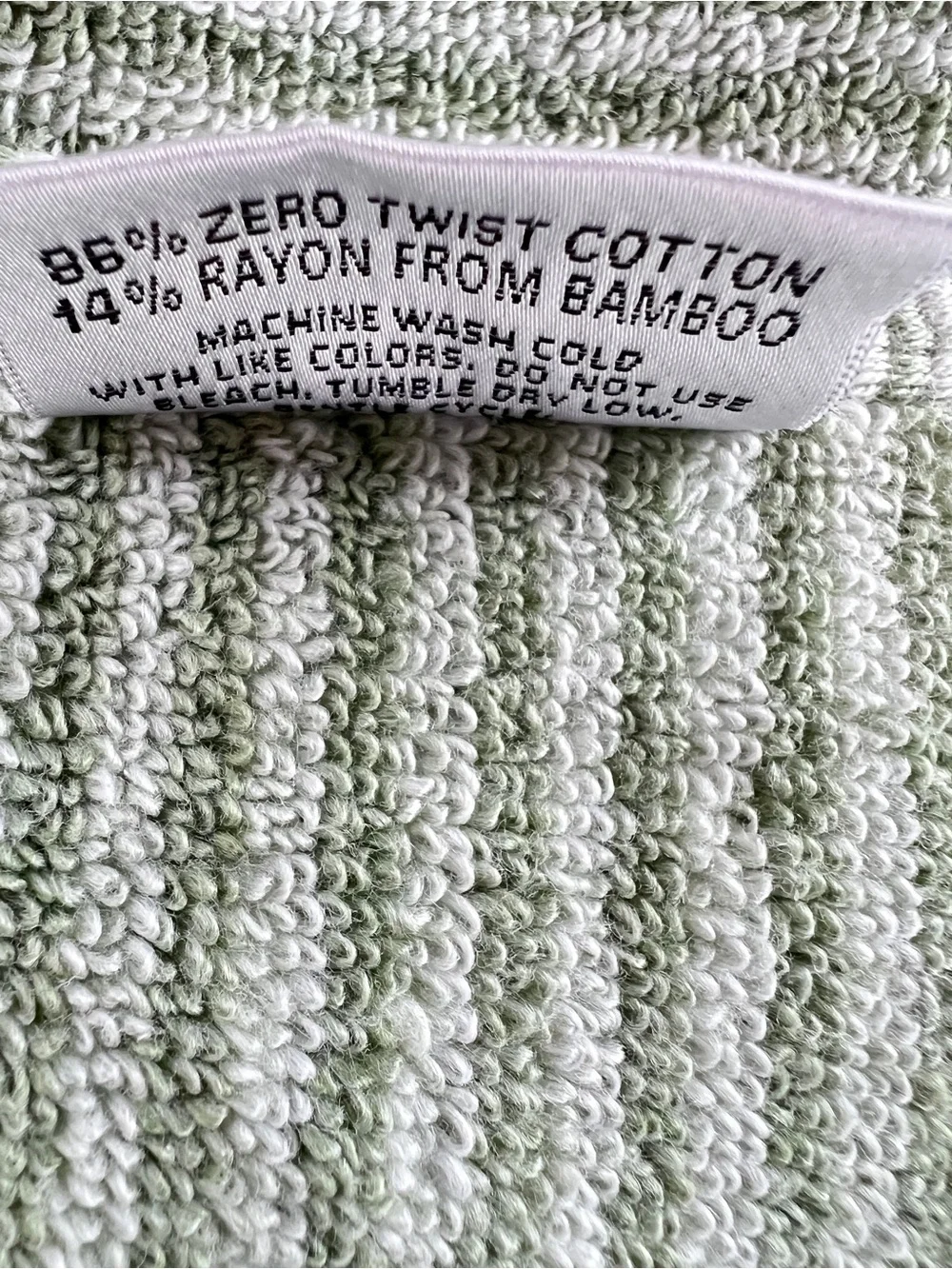 Common Thread 2 Pc Bamboo Bath Towels Green Striped Zero Twist Soft Cotton NEW